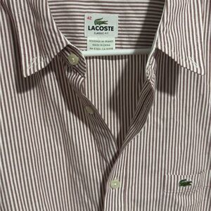 Lacoste Men's Casual Striped Button Down Shirt - Red and White